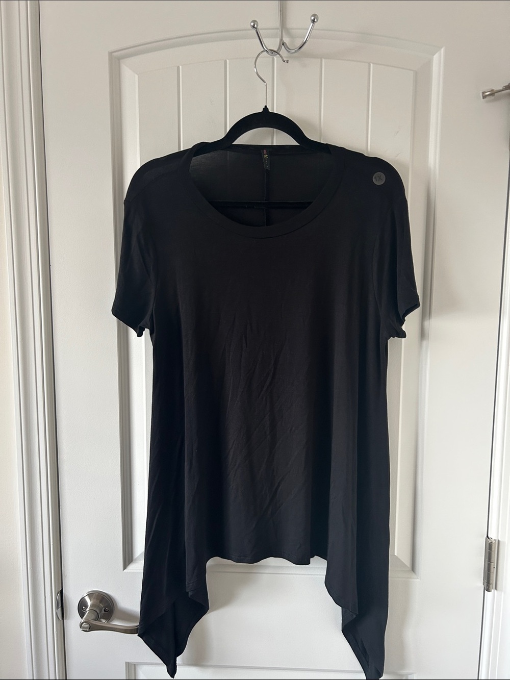 Black Asymmetric Short Sleeve Tee - Women’s Relaxed Fit
